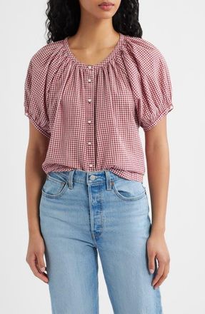 D&ocirc;en June Organic Cotton Gingham Top in Mulberry La Maddalena Gingham at Nordstrom, Size Large