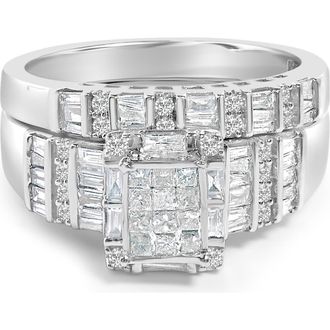 House of Brilliance Sterling Silver 1.0 Cttw Diamond Composite Head Bridal Engagement Ring Set at Nordstrom