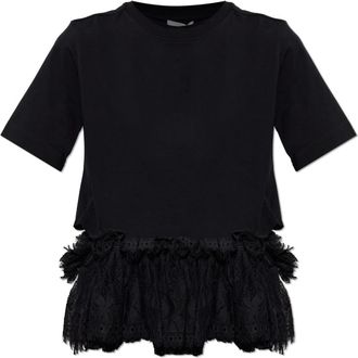 Alexander McQueen Tops, Dames, Zwart, S, Katoen, Lace Peplum T-shirt
