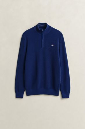 GANT Troyer GANT MICRO TEXTURED COTTON HALF ZIP, Herren, Gr. XXL, rich navy, Strick, Obermaterial: 100% Baumwolle, unifarben, regular fit normal, Rundhals,