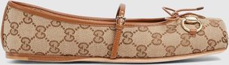 Gucci Womens Gucci Horsebit Ballet Flat, Beige, GG Canvas