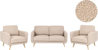 Beliani Conjunto De Sal&oacute;n De 4 Plazas Tapizado Decorativo Patas De Madera Estilo Tradicional De Boucl&eacute; Beige Kilja