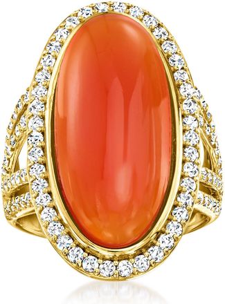 Ross-Simons Carnelian and White Topaz Ring in 18kt Gold Over Sterling