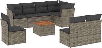 vidaXL Set De Muebles De Jard&iacute;n 9 Pzas Y Cojines Rat&aacute;n Sint&eacute;tico Gris Vidaxl