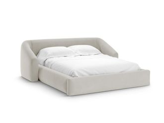 Cosmopolitan Design Cama con cabecero y ba&uacute;l 200x200cm terciopelo beige oscuro