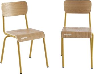 Pantone Lote de 2 sillas amarillo mostaza, chapa de fresno patas metal