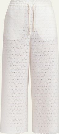 Valentino Garavani Embroidered Eyelet Cotton Drawstring Pants