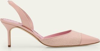 Manolo Blahnik 50mm Capsli Linen and Leather Slingback Pumps