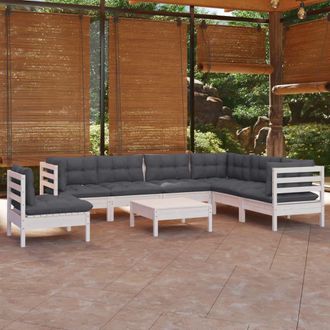 vidaXL Muebles De Jard&iacute;n 8 Pzas Con Cojines Blanco Madera Maciza Pino Vidaxl