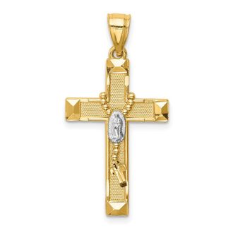 Diamond2Deal 14k Yellow Gold Rhodium Cross Rosary Pendant