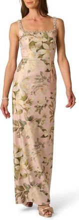 Adrianna Papell Beaded Jacquard Column Gown in Blush Multi at Nordstrom, Size 8