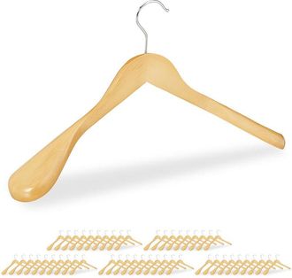 Relaxdays Pack De 50 Perchas Traje Anchas, Para Chaquetas, Abrigos O Vestidos, Madera, 45 Cm De Ancho, Marr&oacute;n Claro