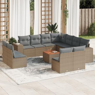 vidaXL Set De Sof&aacute;s De Jard&iacute;n 12 Pzas Y Cojines Rat&aacute;n Sint&eacute;tico Marr&oacute;n Vidaxl