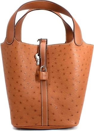 Herm&egrave;s Picotin Lock 22 in Gold Ostrich Leather with Palladium Hardware