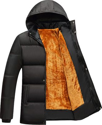 Generic Mens Winter Sherpa Lined Puffer Jacket Water-Resistant Windproof Outdoor Parka Jacket Warm Hooded Insulated Coat