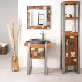Wanda Collection Wanda Collection - Mueble Para Cuarto De Ba&ntilde;o Factory Teca Metal 70 Cm