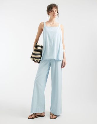 Asos Tuta jumpsuit con spalline sottili a doppio strato azzurra-Blu