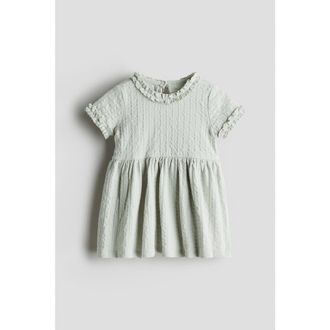H&M Frill-trimmed Jacquard-jersey Dress in Light Dusty Green at Nordstrom, Size 2T
