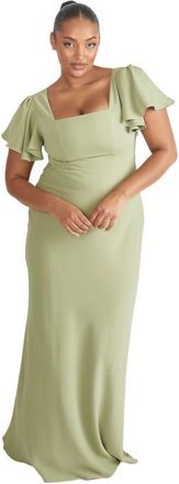 Six Stories Square Neck Crepe Bridesmaid Dress in Sage at Nordstrom, Size 10