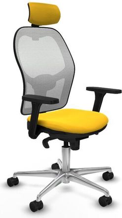 Piqueras y Crespo Piqueras Y Crespo - Jorquera Sincro Malla Blanca Similpiel Amarillo Brazos 3d Base Aluminio Cabecero 2d Ruedas 65mm Nailon