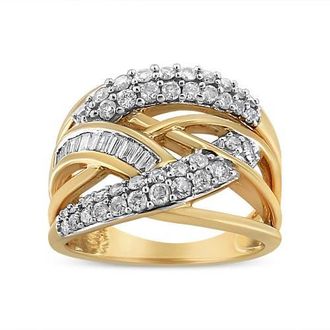 House of Brilliance 10K Gold 1.0 Cttw Diamond Multirow Interwoven Cocktail Ring in Yellow Gold at Nordstrom, Size 7