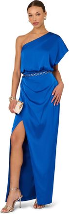 Adrianna Papell Womens Stretch Satin Long Dress - Blue - Size 16 UK
