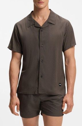 BOSS Beach Print Camp Shirt in Black at Nordstrom, Size Xx-Large
