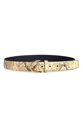 Favorite Daughter Fe Snakeskin Print Leather Belt in Natural Roccia at Nordstrom, Size X-Small