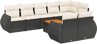 vidaXL Set De Sof&aacute;s De Jard&iacute;n 8 Piezas Y Cojines Rat&aacute;n Sint&eacute;tico Negro Vidaxl