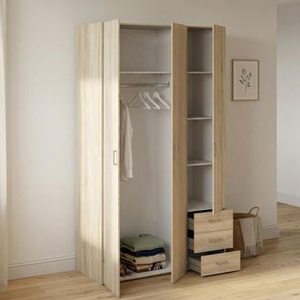 Dmora Armario Con Tres Puertas Y Tres Cajones, Color Roble, 115 X 49 X H200 Cm, Con Embalaje Reforzado - Dmora