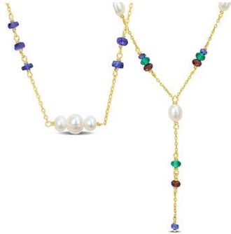 Delmar Cultured Freshwater Pearl Lariat Necklace in Gold Multi at Nordstrom Rack
