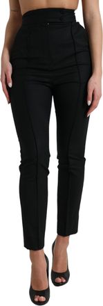 Dolce & Gabbana Black Wool High Waist Tapered Womens Pants