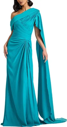 Tadashi Shoji Ember One-Shoulder Draped Gown in Teal at Nordstrom, Size 14