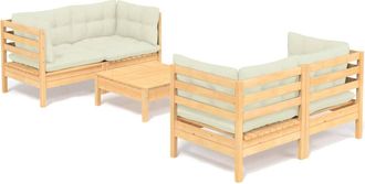 vidaXL Muebles De Jard&iacute;n 5 Piezas Cojines Madera De Pino Color Crema Vidaxl