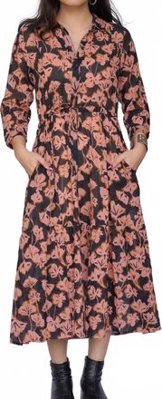Dolma Osaka Flower Print Dress In Pink And Black