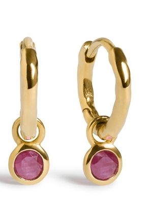 Monica Vinader Birthstone Huggie Hoop Earrings in 18K Gold Vermeil/ruby at Nordstrom