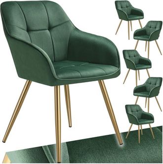TecTake Set di 6 sedie per sala da pranzo effetto velluto verde/oro
