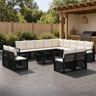 vidaXL Vidaxl Set Divano Da Giardino 14 Pz Nero E Bianco Crema Polyrattan