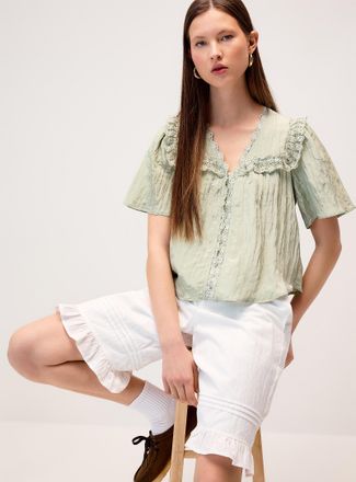 Twik Womens Crinkled-effect crochet details blouse