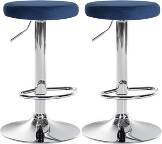 Clp Clp - Set De 2 Taburetes De Bar Ponte En Terciopelo Azul Metal Cromado