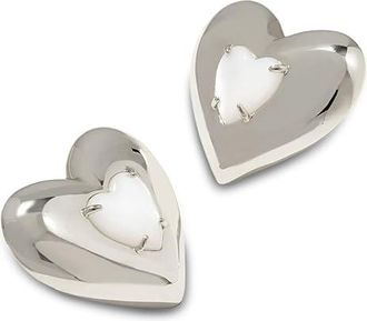 Kendra Scott Sasha Heart Stud Womens Earrings Earring Silver Freshwater Cultured Pearl, Brass