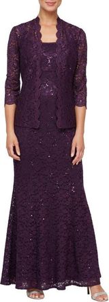 S.L. Fashions Sequin Lace A-Line Gown with Jacket in Egg at Nordstrom, Size 10P
