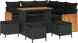 vidaXL Conjunto De Sof&aacute; De Jard&iacute;n 8 Pcs Negro Rat&aacute;n Sint&eacute;tico Vidaxl