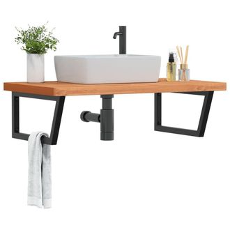 Berkfield Home Basin Shelf Wall Mounted Steel & Solid Wood Beech in Brown
