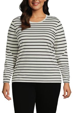 Lands End Plus Size Relaxed Supima Cotton Long Sleeve Crew Neck T-Shirt in Ivory/black Breton Stripe at Nordstrom, Size 3X