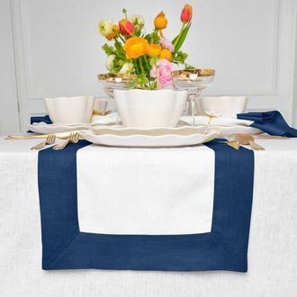 Solino Home Linen Table Runner for Dining Table, Holiday and Everyday Table Decor - Contempo in Indigo Blue And White at Nordstrom, Size Xx-Small