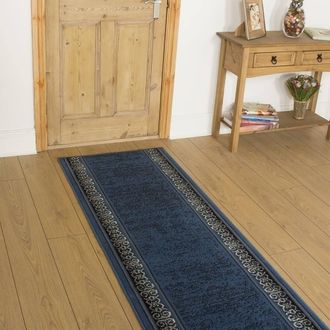 Runrug Hallway Carpet Runner Rug - Soft & Comfy, 9mm - Tribal in Blue | Size: 80 cm x 390 cm