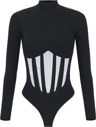 Elisabetta Franchi Gebreide Bustier Bodysuit - Dames - Bodies - Zwart - L - Nylon - Tops