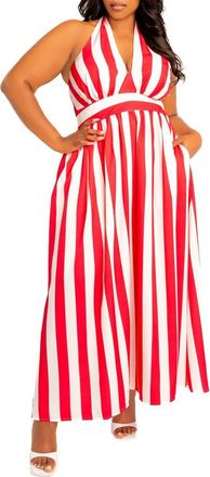 Buxom Couture Stripe Halter Maxi Dress in Red Stripe at Nordstrom, Size 1X