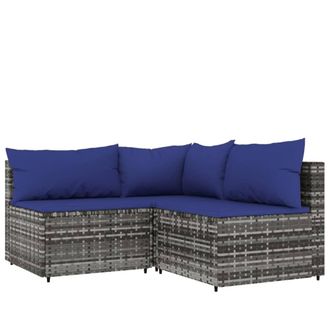 vidaXL Set De Muebles De Jard&iacute;n 3 Pzas Y Cojines Rat&aacute;n Sint&eacute;tico Gris Vidaxl